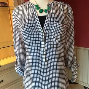 Apt 9 Checked Blouse with Gold Accents Blk/White